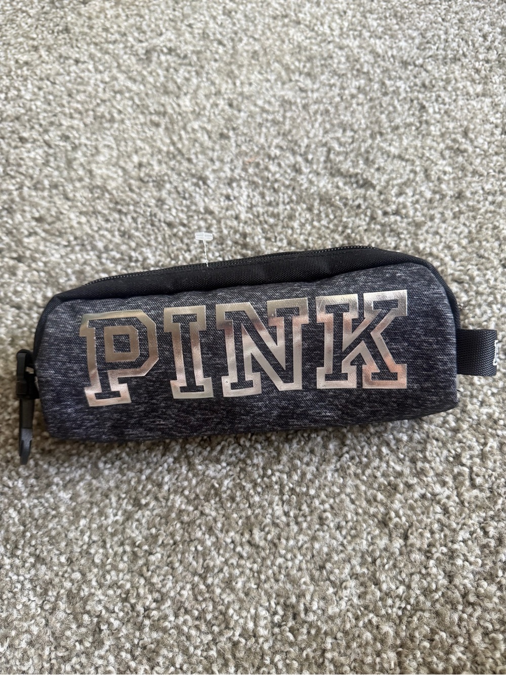 PINK Victoria's Secret Black Heather Cosmetic Pouch with Metallic Pink Logo